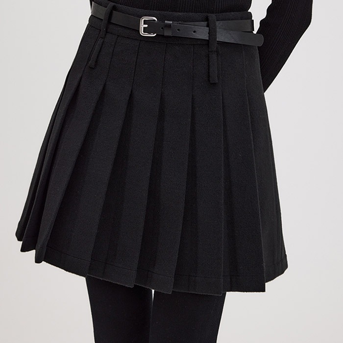 수입여성의류 데일리룩 겨울 스타일 모직 주름 스커트 더블허리루프 디자인 슬리밍 숏 스커트