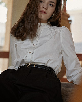 수입여성의류 하프넥 진주 포인트 레이스소매 셔츠 블라우스