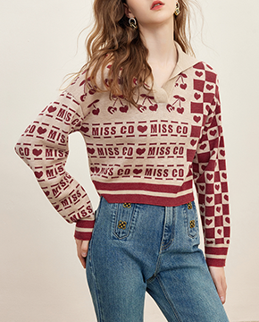수입여성의류 데일리룩 겨울 레트로 패턴 울 스웨터