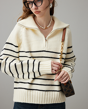 명품스타일 수입여성의류 스트라이프 루즈핏 지퍼 스웨터