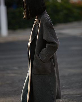 수입여성의류 클래식 실크울 빅포켓 양면 모직 코트