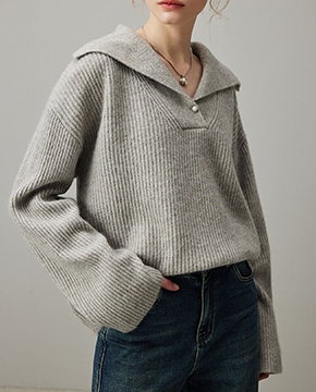 수입여성의류 영캐주얼 오픈카라 브이넥 루즈핏 니트 스웨터