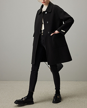 수입여성이류 캐주얼 블랙 양면 모직 하프 코트